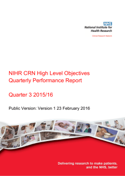 NIHR CRN High Level Objectives Quarterly Performance Report