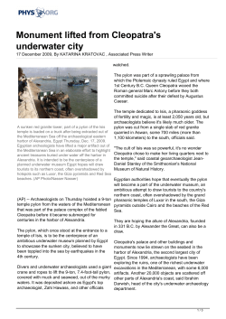Monument lifted from Cleopatra`s underwater city