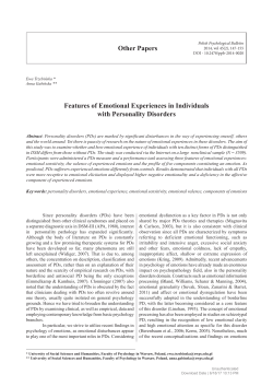 Other Papers Features of Emotional Experiences in Individuals with