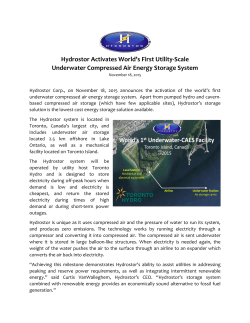 Hydrostor Activates World`s First Utility