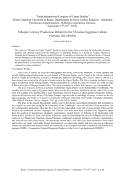 Ethiopic Literary Production Related to the Christian Egyptian Culture