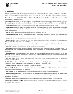 RBC Cash Back Program Terms and Conditions