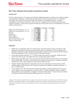 Rio Tinto releases first quarter production results pdf 894 KB