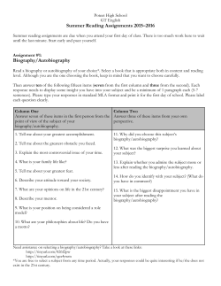 Summer Reading Assignments 2015&ndash;2016 Biography/Autobiography