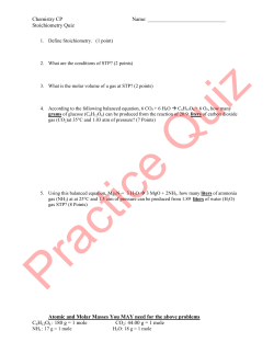 Stoichiometry Quiz Atomic and Molar Masses You MAY need for the