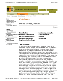 Business for Social Responsibility: Ethics Codes/Values