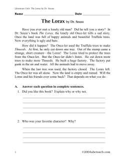 Book: Dr. Seuss` The Lorax (primary/elem)