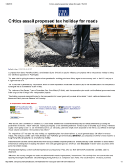 Critics assail proposed tax holiday for roads