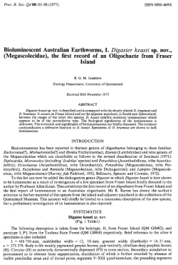 Bioluminescent Australian Earthworms, I. Digaster keasti sp. nov