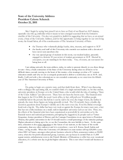 State of the University Address President Celeste Schenck October
