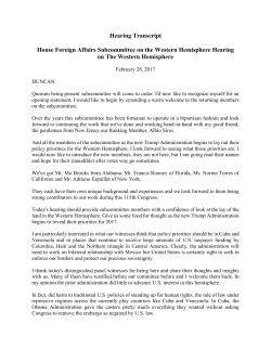 House Foreign Affairs Subcommittee on Western Hemisphere