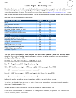 Calorie Project &ndash; due Monday 11/18
