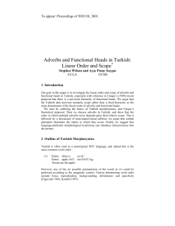 Adverbs and Functional Heads in Turkish: Linear Order and Scope*
