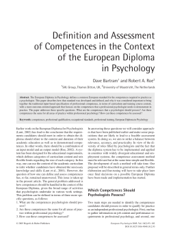 Definition and Assessment of Competences in the Context of the