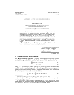 LECTURES ON THE ONSAGER CONJECTURE (Communicated by