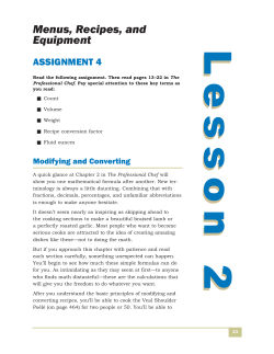 Menus, Recipes, and Equipment