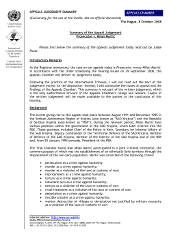 Summary - International Criminal Tribunal for the former Yugoslavia