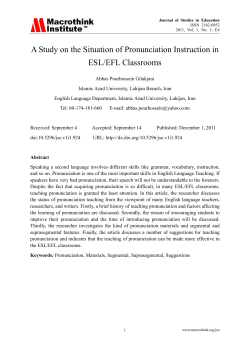 A Study on the Situation of Pronunciation Instruction in ESL/EFL