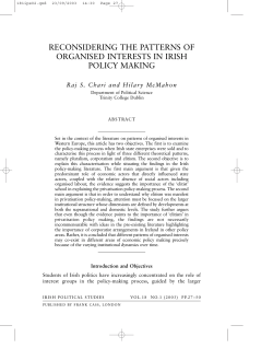 reconsidering the patterns o. organised interests in irish policy making