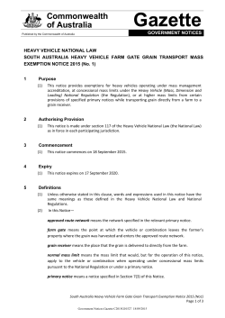 South Australia Heavy Vehicle Farm Gate Grain Transport Mass