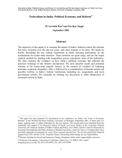 Federalism in India: Political Economy and Reform
