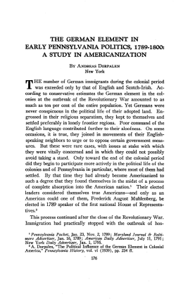 the german element in early pennsylvania politics, 1789-1800