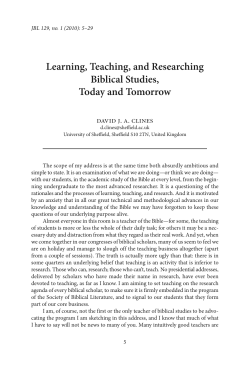 Learning, Teaching, and Researching Biblical Studies,Today and