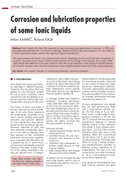 Corrosion and lubrication properties of some Ionic liquids