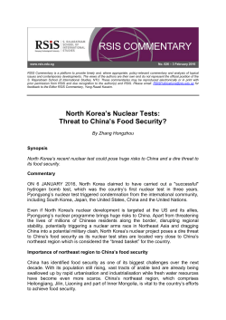 North Korea`s Nuclear Tests: Threat to China`s Food Security?