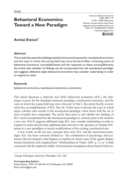 Behavioral Economics: Toward a New Paradigm