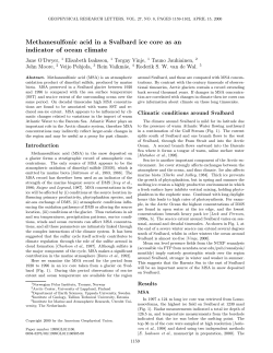 Methanesulfonic acid in a Svalbard ice core as an