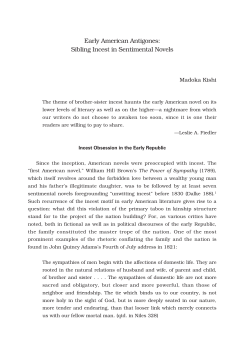 Early American Antigones: Sibling Incest in Sentimental Novels