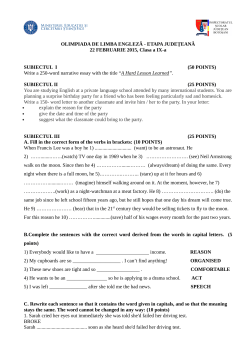 ETAPA JUDEȚEANĂ 22 FEBRUARIE 2015, Clasa a