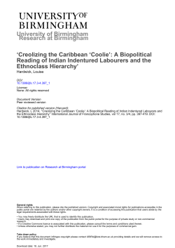 University of Birmingham `Creolizing the Caribbean `Coolie`: A