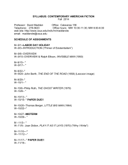 SYLLABUS: RECENT AMERICAN FICTION