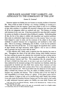 Insurance Against Tort Liability&mdash;An Approach to the Cosmology of