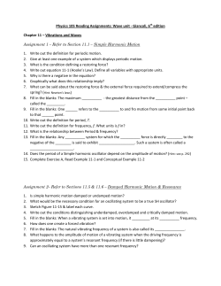 Chapter 11 &ndash; Physics 105 Reading Assignments: Wave unit