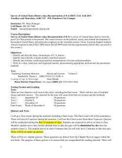 HIST 2112 PTC, Tuesdays/Thursdays 6:00-7:15 PM