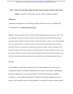 Title: Natural selection helps explain the small range of