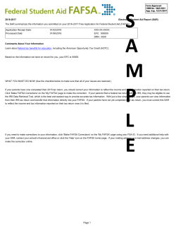 2016-2017 Electronic Student Aid Report (SAR) The SAR