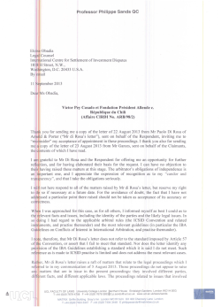 Letter of Philippe Sands to ICSID on his appointment to the