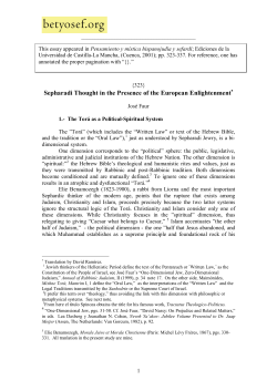 Sepharadi Thought in the Presence of the European Enlightenment