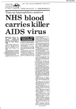 NHS blood carries killer AIDS virus