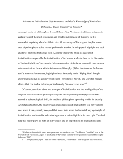 Avicenna on Individuation, Self-Awareness, and God`s Knowledge