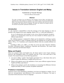 Issues in Translation between English and Malay
