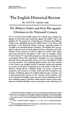 The Military Orders and Holy War against Christians in the