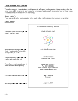 The Business Plan Outline - Alexandria Small Business