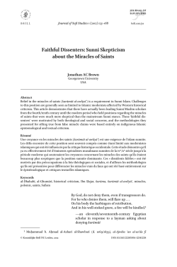 Faithful Dissenters &ndash; Sunni Skepticism about the Miracles of Saints