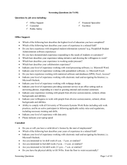 Screening Questions - University of Wisconsin System
