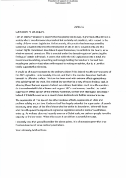 Submissions re 18C enquiry. 21/11/16 I am an ordinary citizen of a